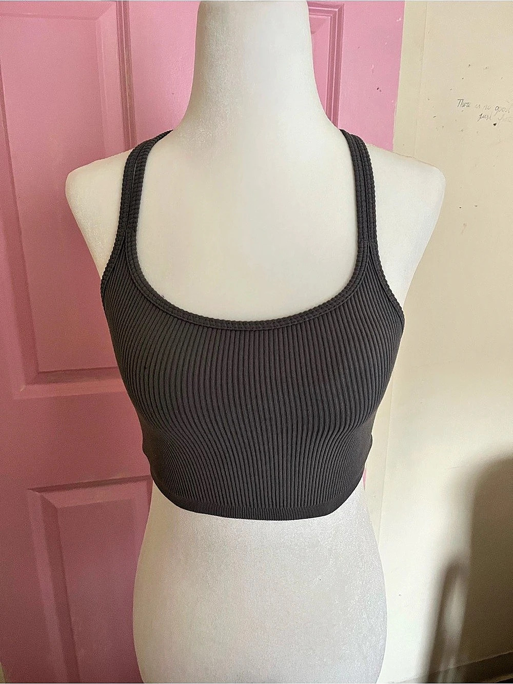 Ribbed Crop Tank Top in Gray